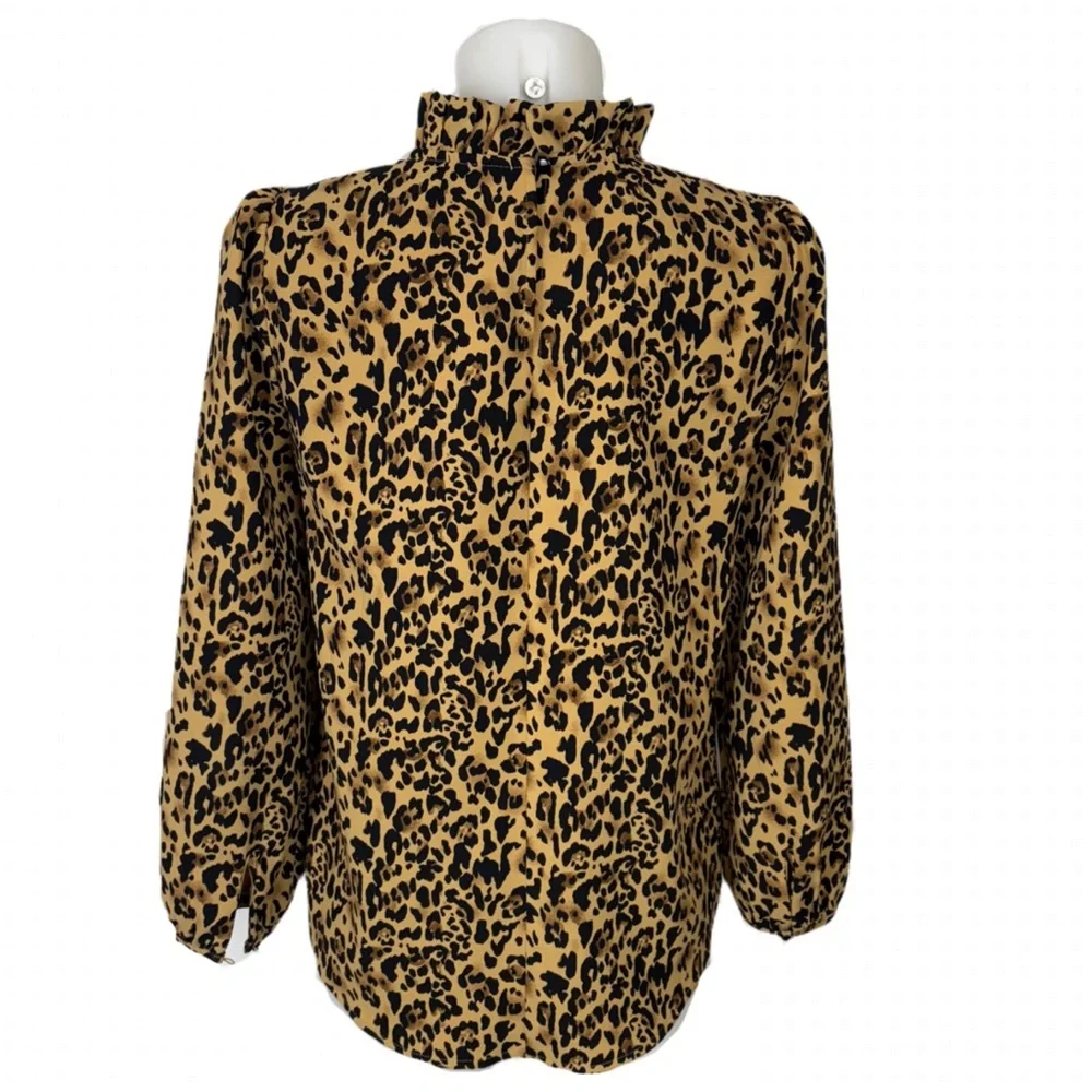 J. Crew Ruffle Neck Leopard Print Blouse - Picture 6 of 9